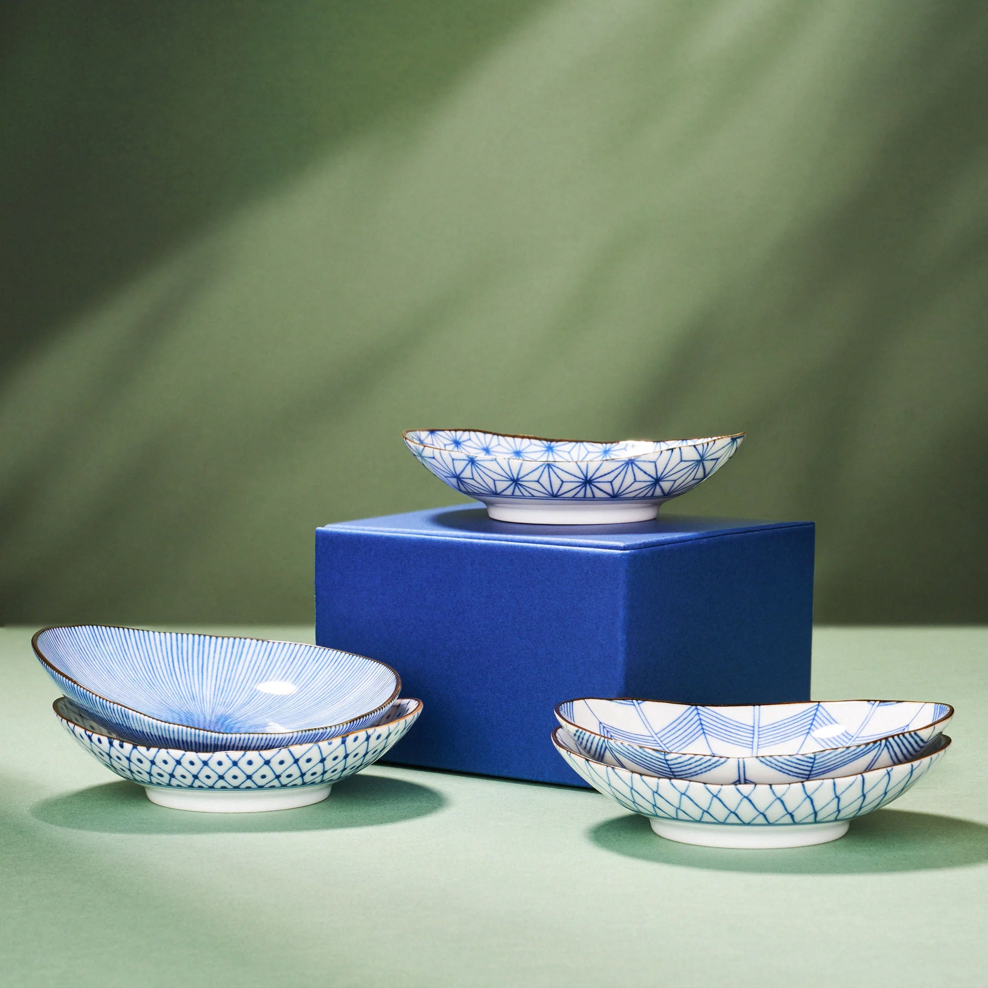 Japanese Blue Minoyaki Mini Plate Set (5 Plates)